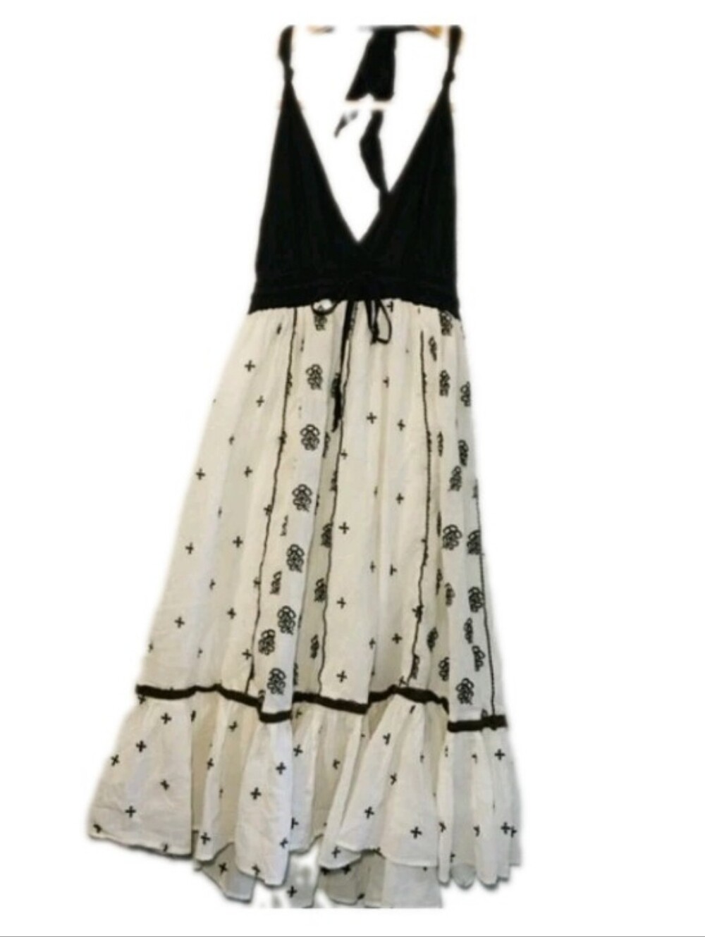 Lithe VIZCAYA Boho Chic Halter Dress Tie Neck Embroidered Ruffle Whimsigoth